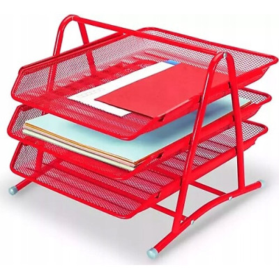 Zestaw 3 szuflady półka na dokumenty metal z siatki Czerwony | Mój sklep
