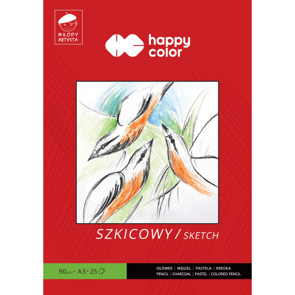 BLOK SZKICOWNIK DUŻY FORMAT A3 25 ARKUSZY 90g/m2 ZIARNISTY HAPPY COLOR