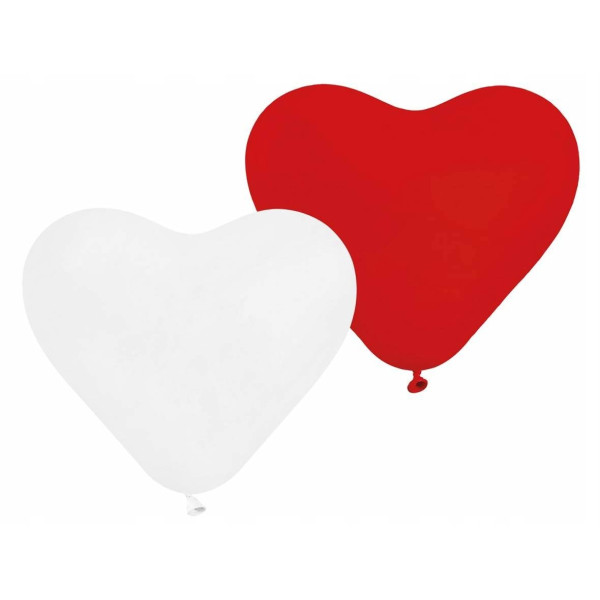 Balony w kształcie serca 25 cm biało-czerwone 5 sztuk