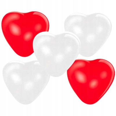 Balony w kształcie serca 25 cm biało-czerwone 5 sztuk | Mój sklep