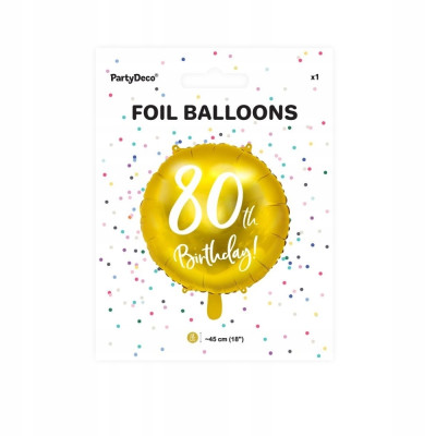 Balon foliowy PartyDeco złoty na 80 urodziny 45cm | Mój sklep