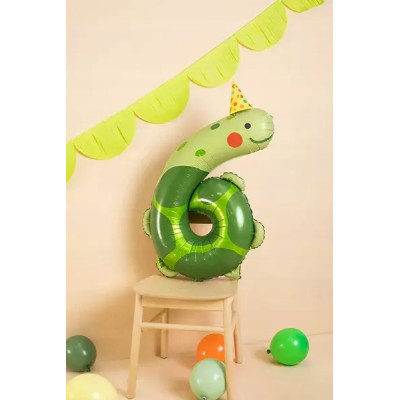 Balon foliowy Party Deco Cyfra 6, Żółw 75x96 cm | Mój sklep