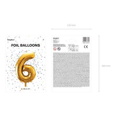 Balon foliowy Party Deco cyfra 6, 86 cm złoty | Mój sklep