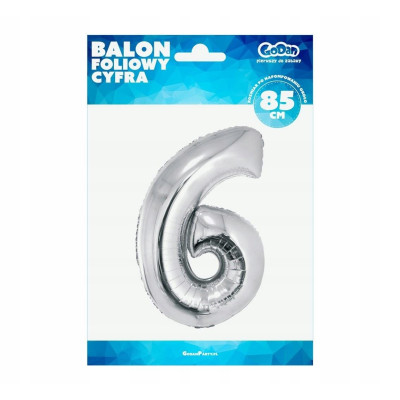 Balon foliowy B&C Cyfra 6 srebrna, 92 cm | Mój sklep