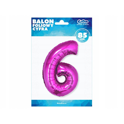 Balon foliowy cyfra 6 różowy 85cm 1szt | Mój sklep