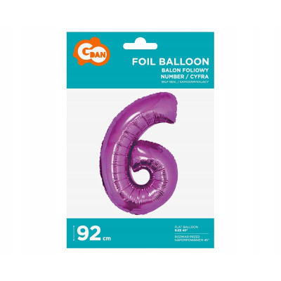 Balon foliowy cyfra 6 różowy 85cm 1szt | Mój sklep