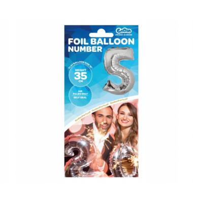 Balon foliowy "Cyfra 5", srebrna, 35 cm | Mój sklep