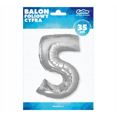 Balon foliowy "Cyfra 5", srebrna, 35 cm | Mój sklep