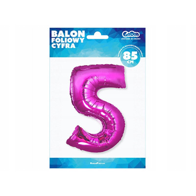 Balon foliowy cyfra 5 ciemny róż 85cm 1szt | Mój sklep