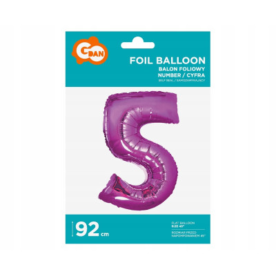 Balon foliowy cyfra 5 ciemny róż 85cm 1szt | Mój sklep