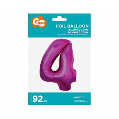 Balon foliowy cyfra 4 różowa metalik 92cm 1szt | Mój sklep