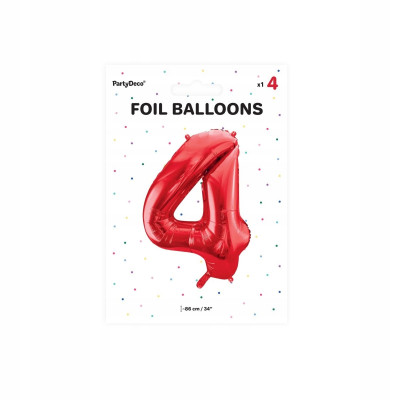 Balon foliowy Cyfra ''4'', 86cm, czerwony | Mój sklep