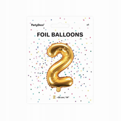 Balon foliowy cyfra 2 złoty metalik 35cm 1szt | Mój sklep