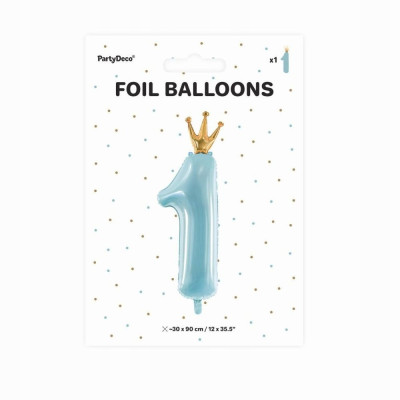 Balon foliowy Party Deco cyfra 1 30 x 90 cm niebieski | Mój sklep