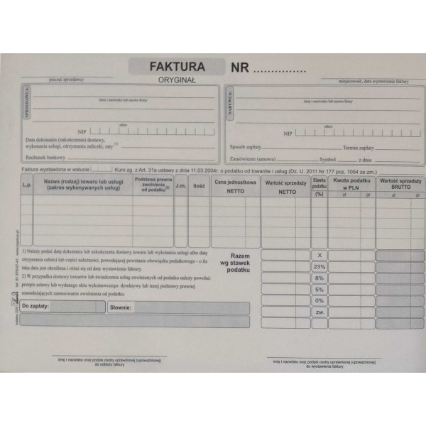 Faktura VAT 2-składka ind 225 Papirus