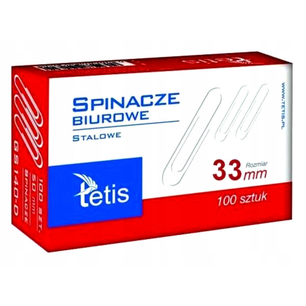 Spinacze biurowe Tetis 33mm 100 sztuk