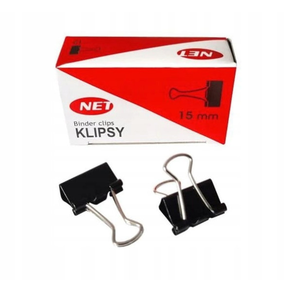 Klipsy czarne biurowe Net 15 mm 12 sztuk