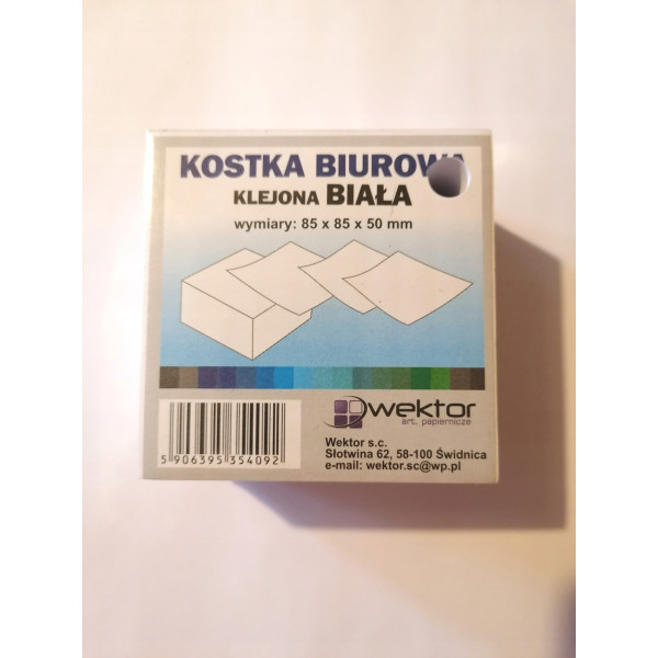 Kostka klejona biurowa biała 85x85x50mm z dziurką