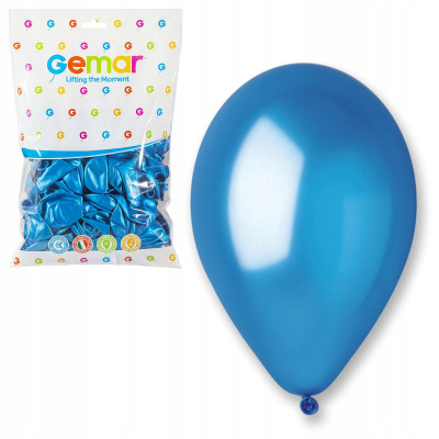 Balony metaliczne Gemar 25 cm niebieskie 100 sztuk | Mój sklep